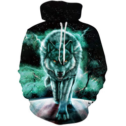 Green Galaxy Wolf Funny Hoodie