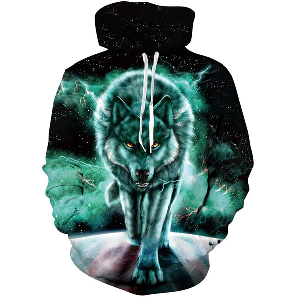 Green Galaxy Wolf Funny Hoodie