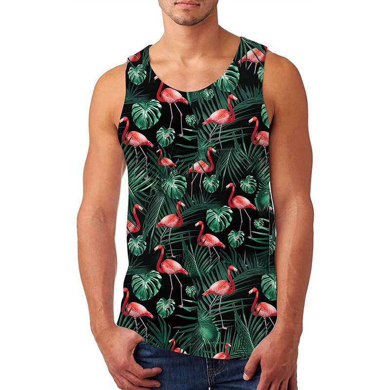 Green Leaf Flamingos Funny Tank Top