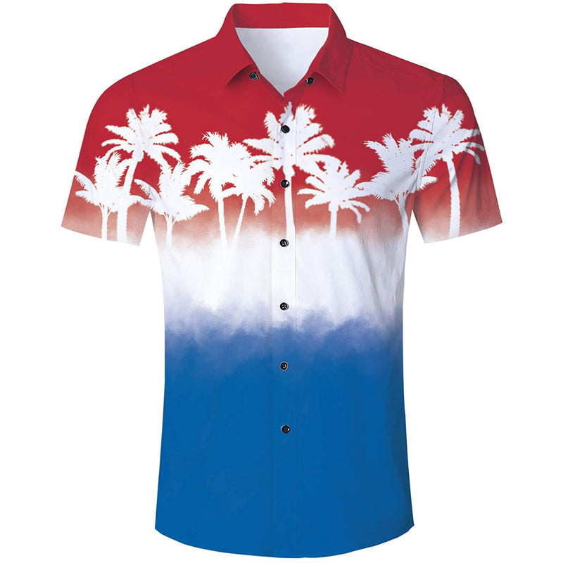 Red & Blue Palm Tree Funny Button Up Shirt