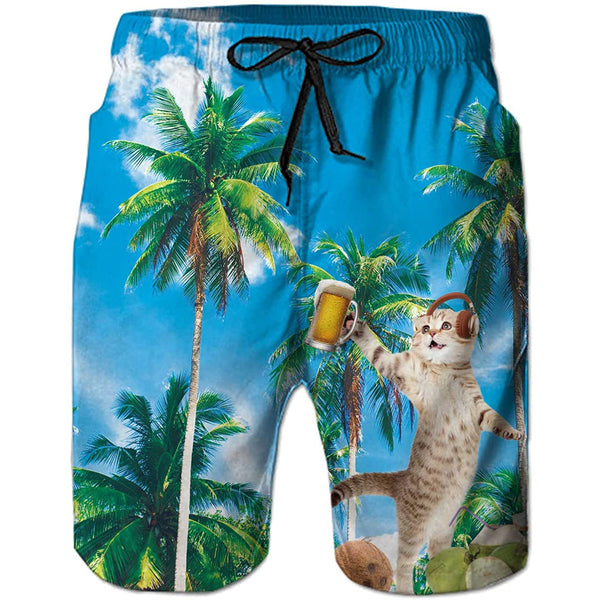 Palm Tree Music Cat Funny Swim Trunks