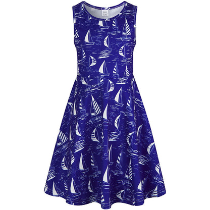 Segelboot Blau Lustiges Mädchen Kleid