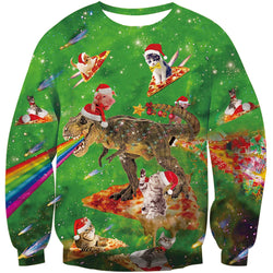 Rainbow Dinosaur Pizza Cat Ugly Christmas Sweater