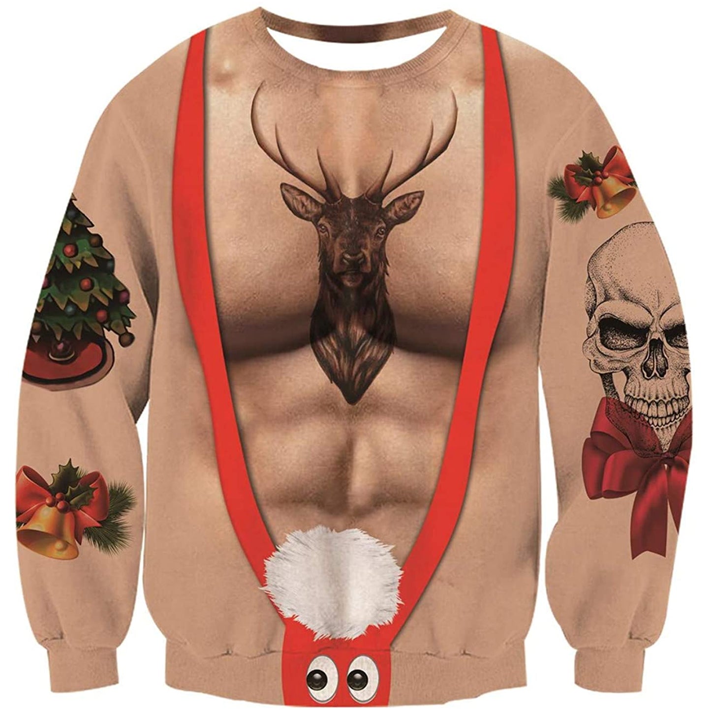 Totenkopf Hirsch Muskel Hässlicher Weihnachtspullover