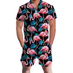 Palm Leaf Pink Flamingo Male Romper