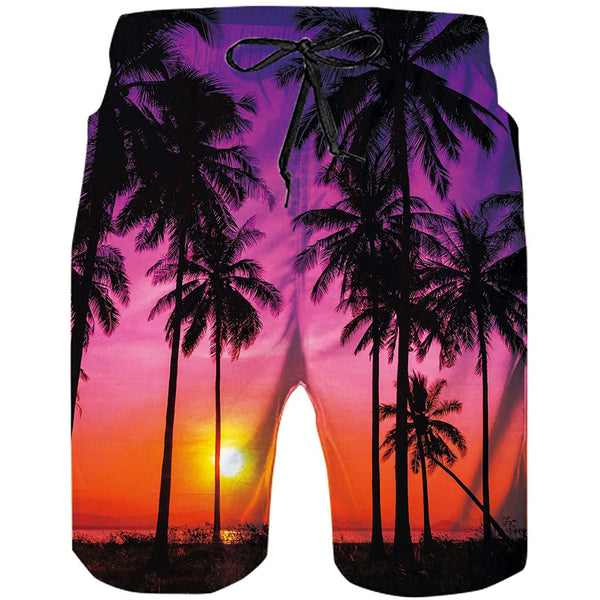 Sunset Palm Tree Funny Swim Trunks