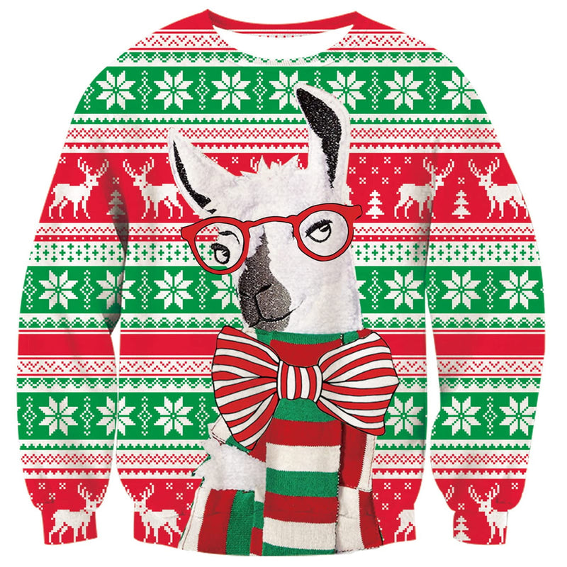 Llama with Glasses Ugly Christmas Sweater