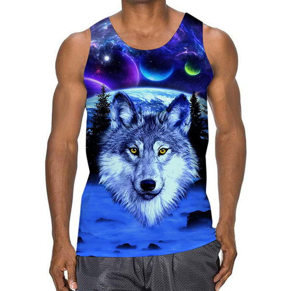 Blue Space Wolf Funny Tank Top