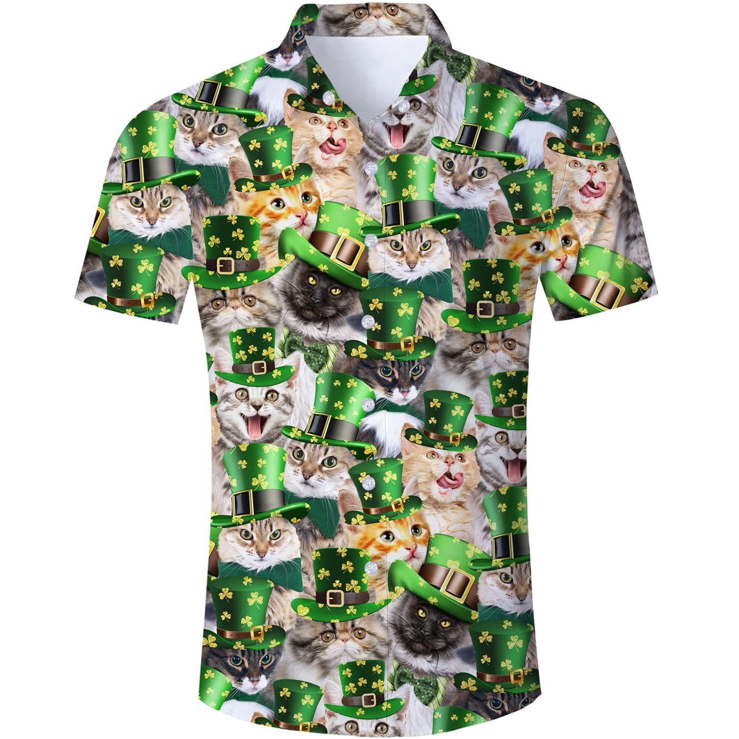 St Patrick's Cat Grünes lustiges Hawaiihemd