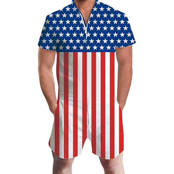 American Flag Patriotic Male Romper