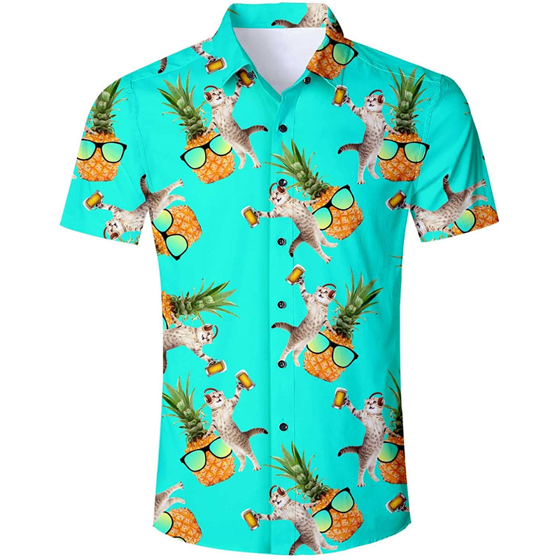 Beer Cat Pineapple Funny Button Up Shirt