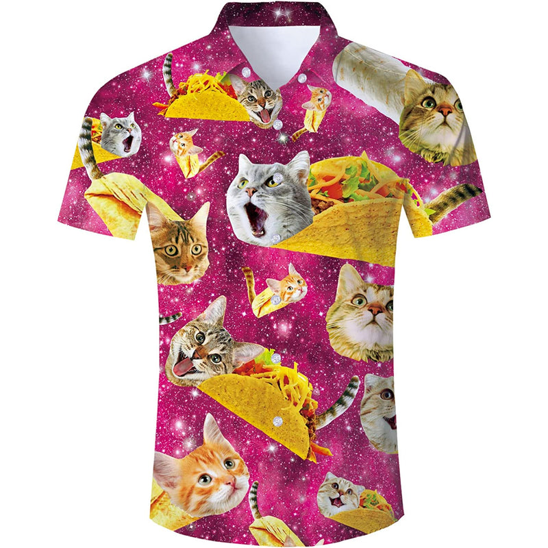 Pink Galaxy Taco Cat Funny Hawaiian Shirt