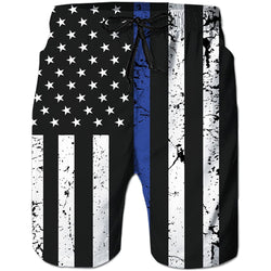 Blue Stripe American Flag Funny Swim Trunks