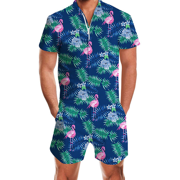 Leaf Pink Flamingos Male Romper