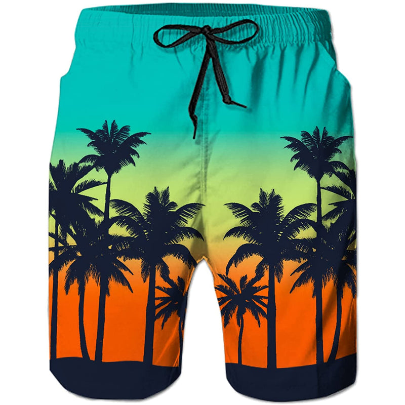 Hawaii Sunset Palm Tree Funny Swim Trunks