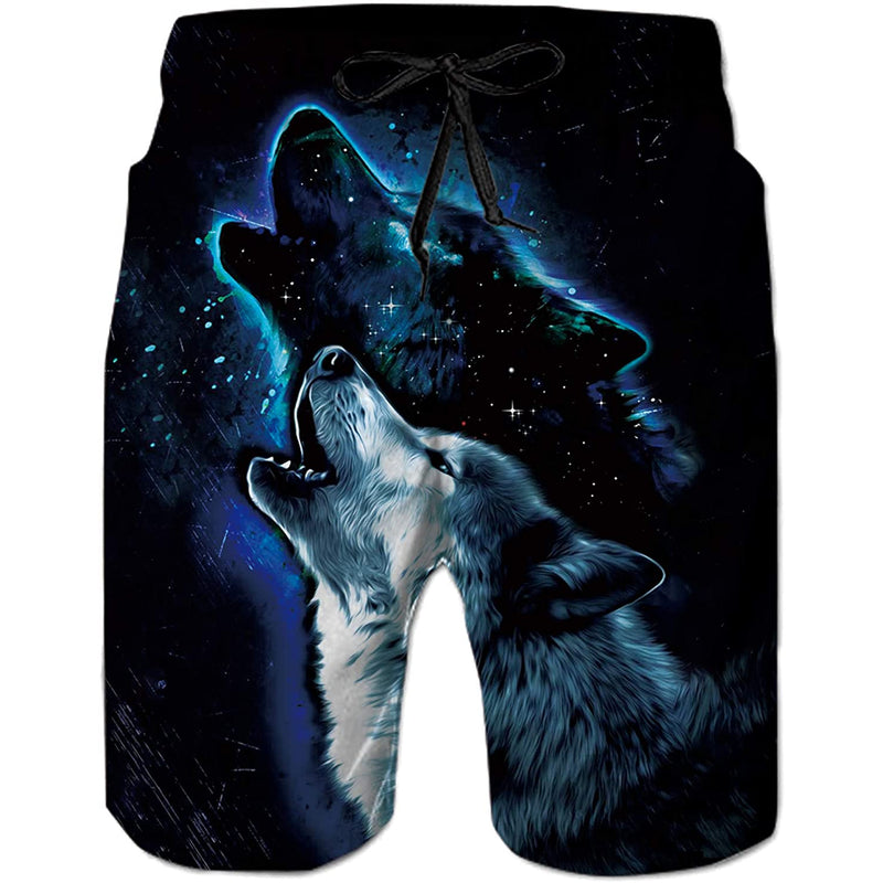 Blue Galaxy Wolf Funny Swim Trunks