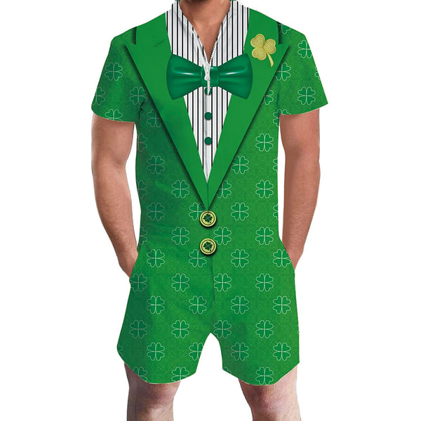 Green Tuxedo St. Patrick's Day Shamrock Male Romper