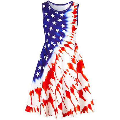 Batikkleid mit amerikanischer Flagge und lustiger Aufschrift „Girl“
