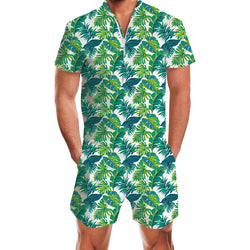 Green Tropical Palm Leaf Male Romper