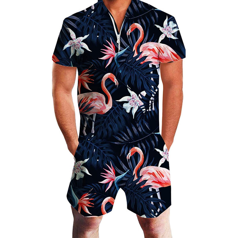 Palm Leaf Flamingo Male Romper