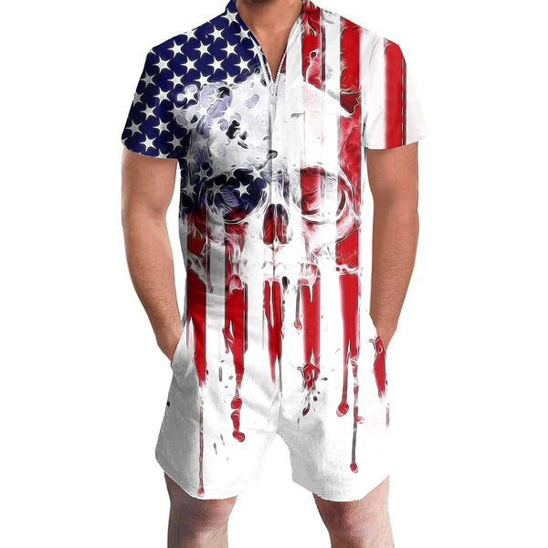 American Flag Skull Male Romper