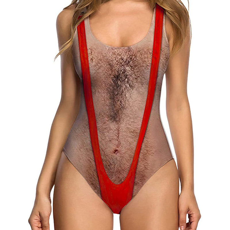 Hairy Chest Ugly One Piece Bathing Suit with Red Strap – D&F Clothing