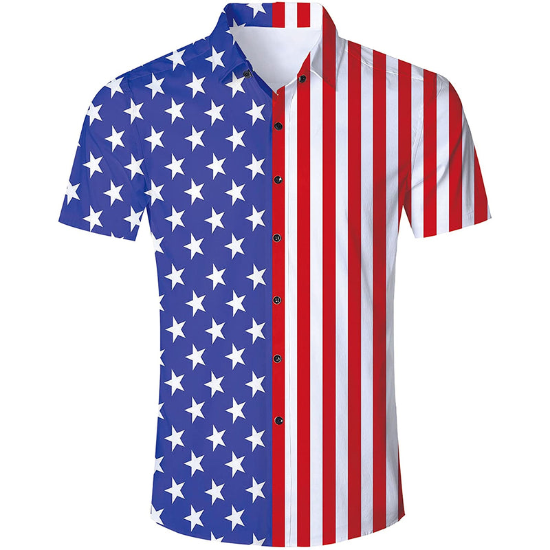 Blue American Flag Funny Button Up Shirt