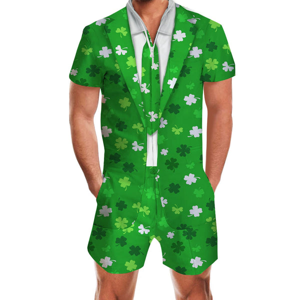 St. Patrick's Day Tuxedo Shamrock Male Romper