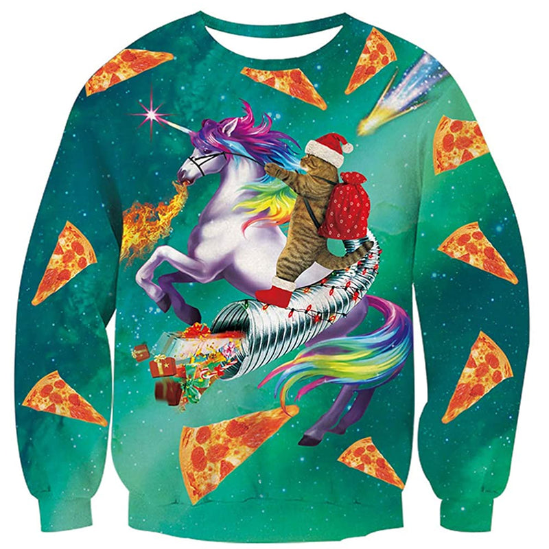 Cat Riding Unicorn Ugly Christmas Sweater