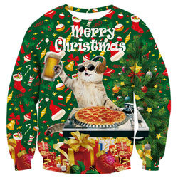 Beer DJ Cat Pizza Ugly Christmas Sweater