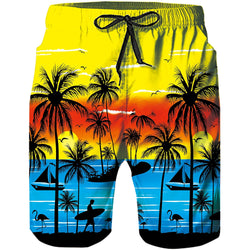 Yellow Coconut Tree Funny Swim Trunks