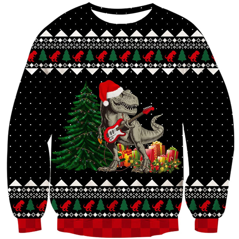 Music Dinosaur Black Ugly Christmas Sweater