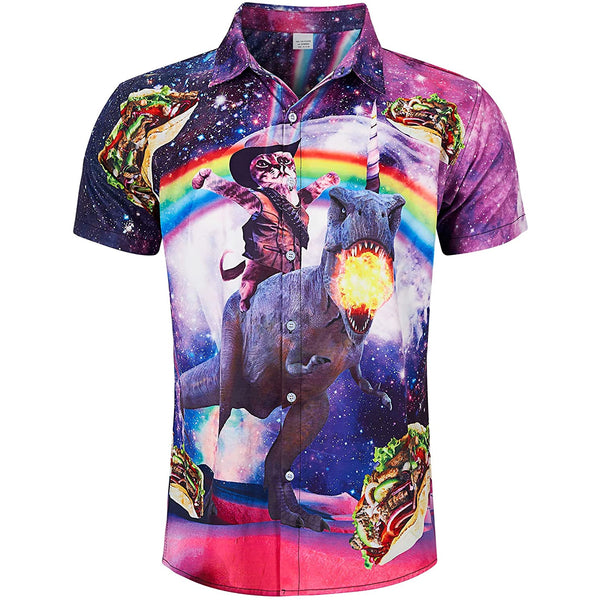 Captain Cat Riding Dinosaur Funny Hawaiian Shirt