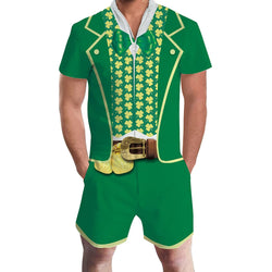 St. Patrick's Day Tuxedo Shamrock Belt Male Romper