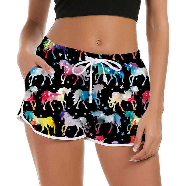 Colorful Unicorns Funny Board Shorts for Women