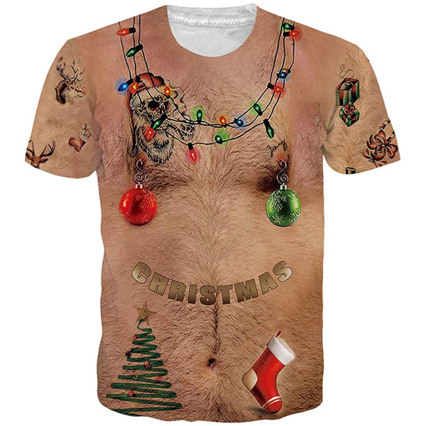 Christmas Hairy Chest Funny T Shirt