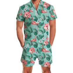 Green Flower Flamingo Male Romper