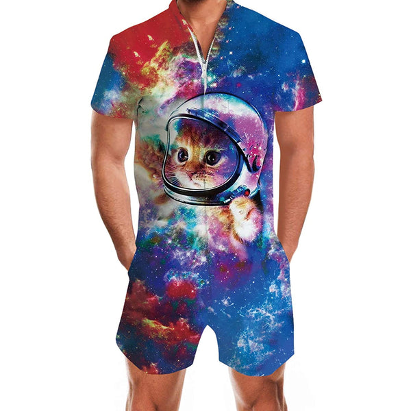 Space Astronaut Cat Men Romper