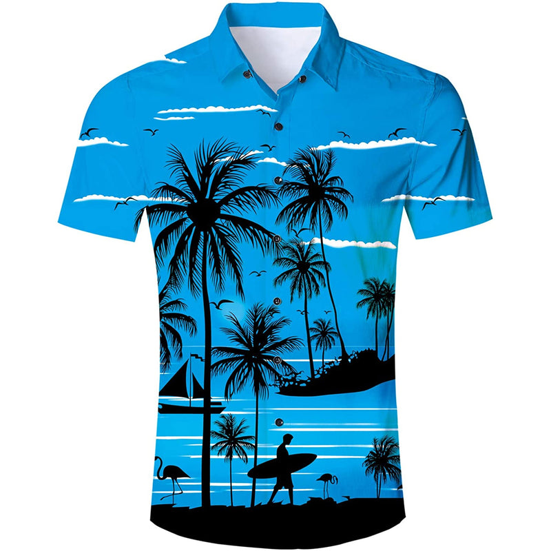 Blue Palm Tree Funny Hawaiian Shirt