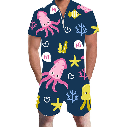 Lustiger Strampler mit Oktopus-Motiv, Marineblau