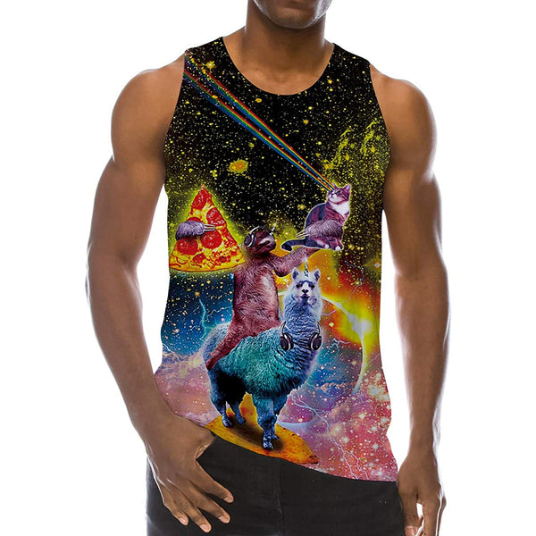 Sloth Riding Llama Cat Funny Tank Top