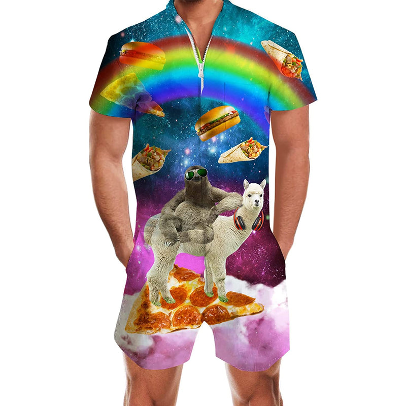 Rainbow Sloth Riding Llama Men Romper