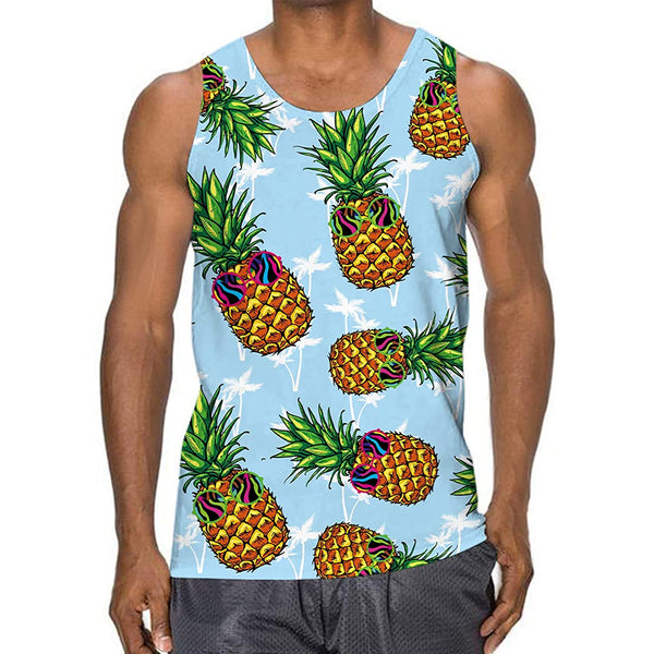 Palm Tree Pineapple Blue Funny Tank Top