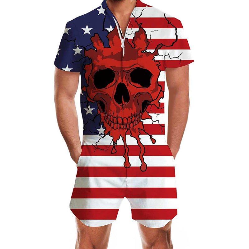 Skull American Flag Men Romper