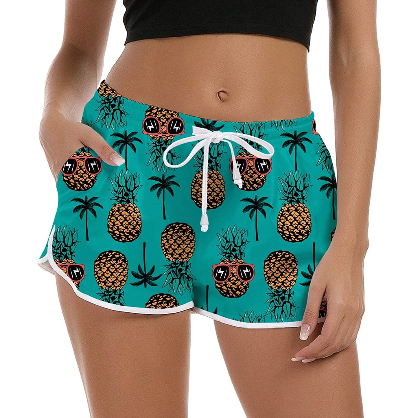 Coole lustige Boardshorts mit Palmen und Ananas für Damen