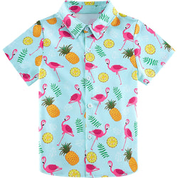 Pineapple Flamingo Light Blue Funny Toddler Hawaiian Shirt