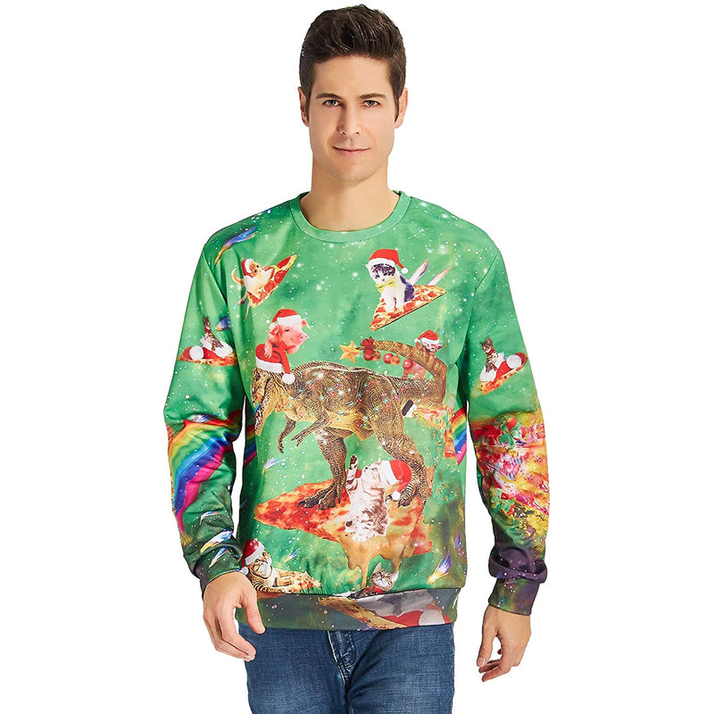 Rainbow Dinosaur Pizza Cat Ugly Christmas Sweater