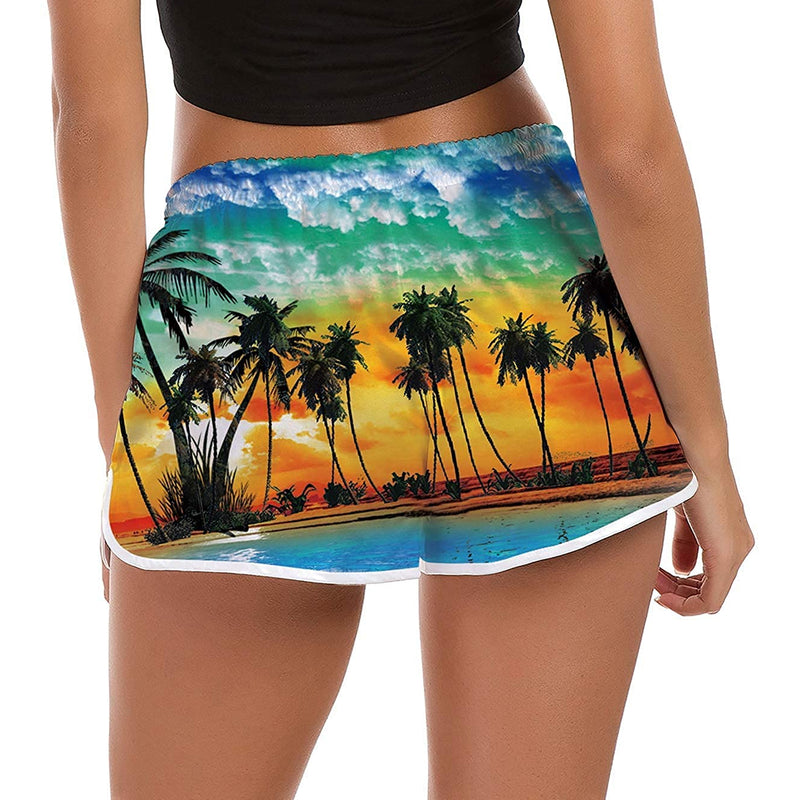 Hawaiian Sunset Palm Tree Funny Board Shorts for Women