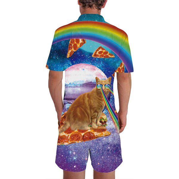 Rainbow Cat Pizza Men Romper