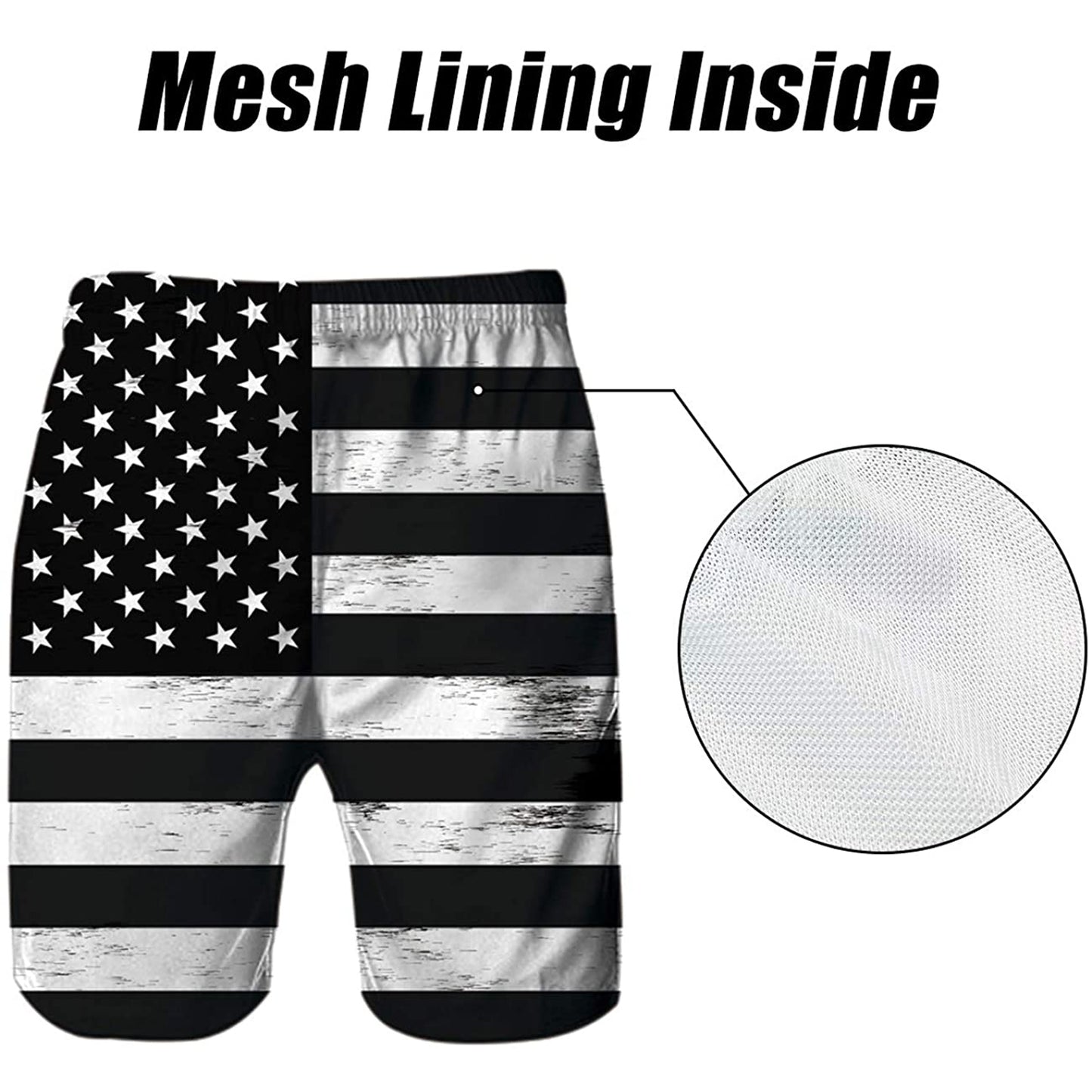 Schwarze lustige Badehose mit amerikanischer Flagge